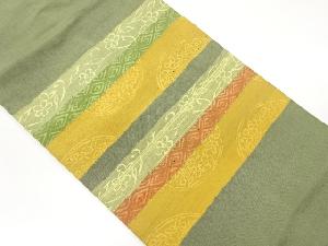 手織り紬横段に草花・菱模様織出し名古屋帯